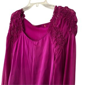 ELIE TAHARI Magenta Silk Top Ruffle Sheer Sleeves Feminine Pretty Small Flowy